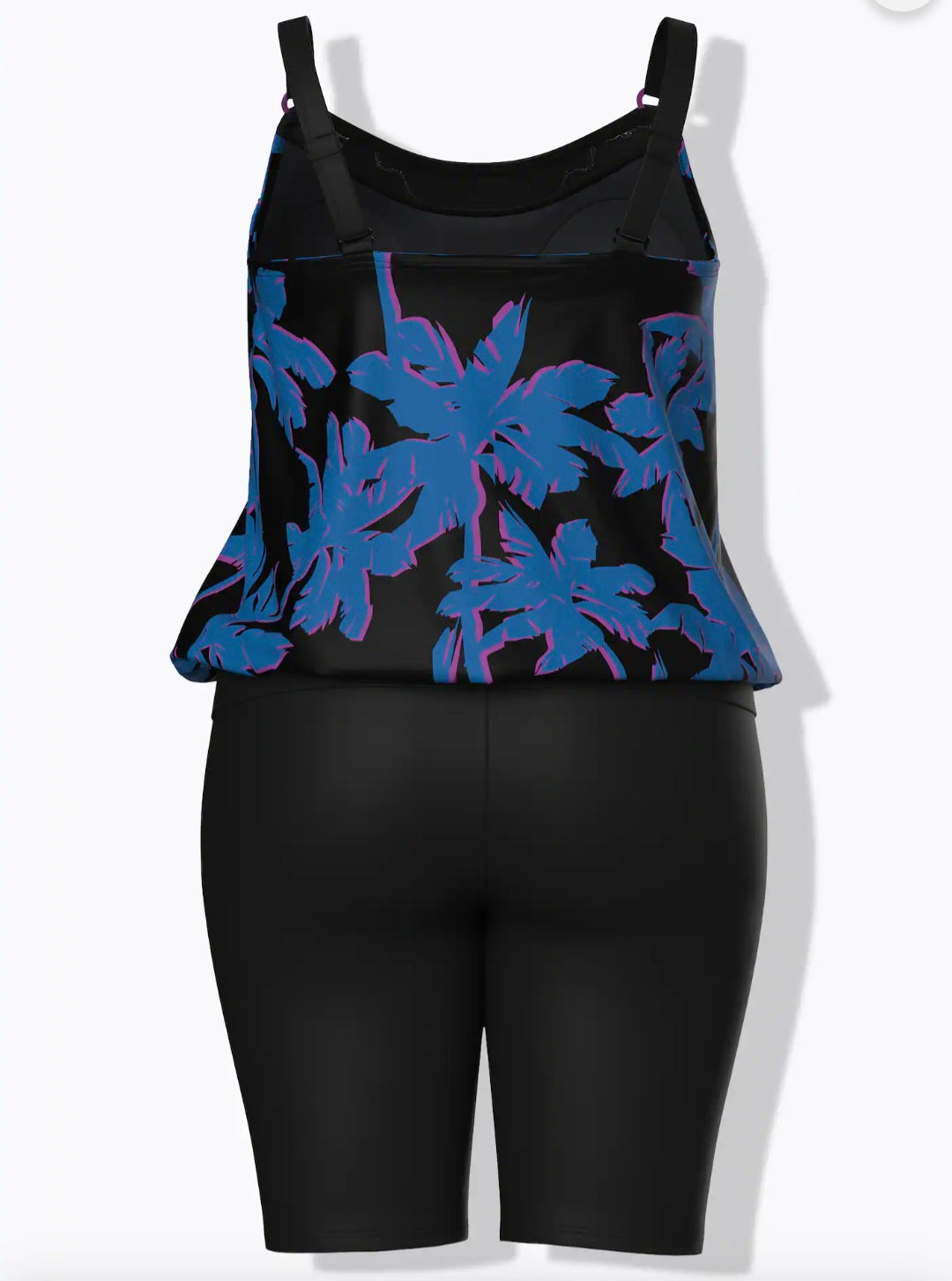 Tankini con shorts, palme, coppe morbide e spalline regolabili
