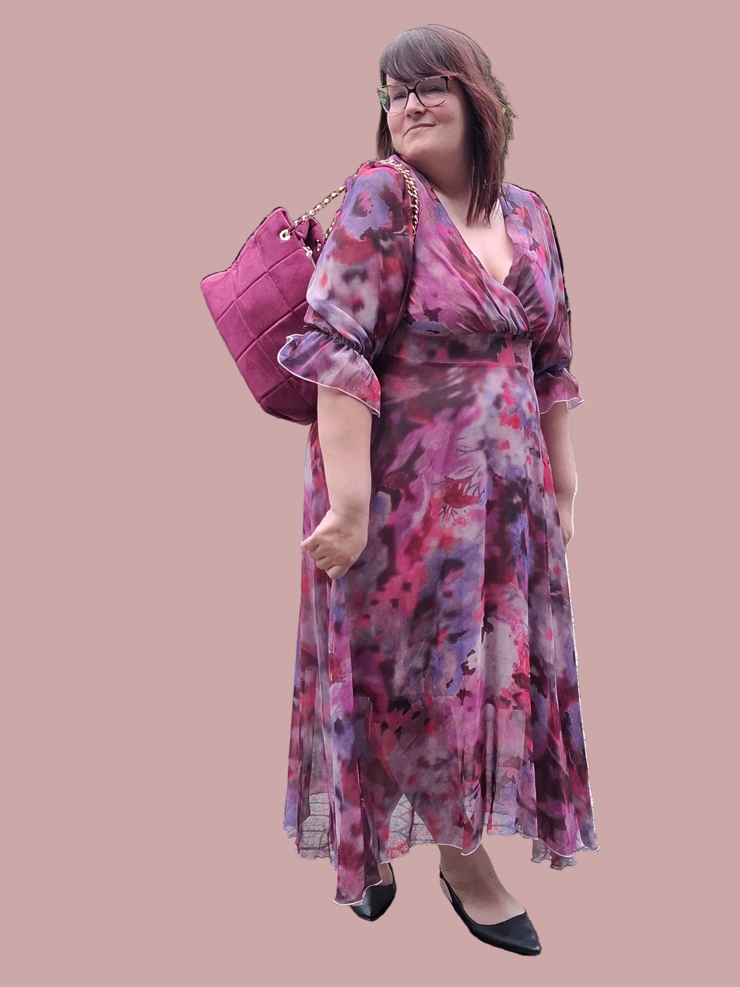 Abito Eleganza Romantica con Scollo a V & Maniche a Campana
