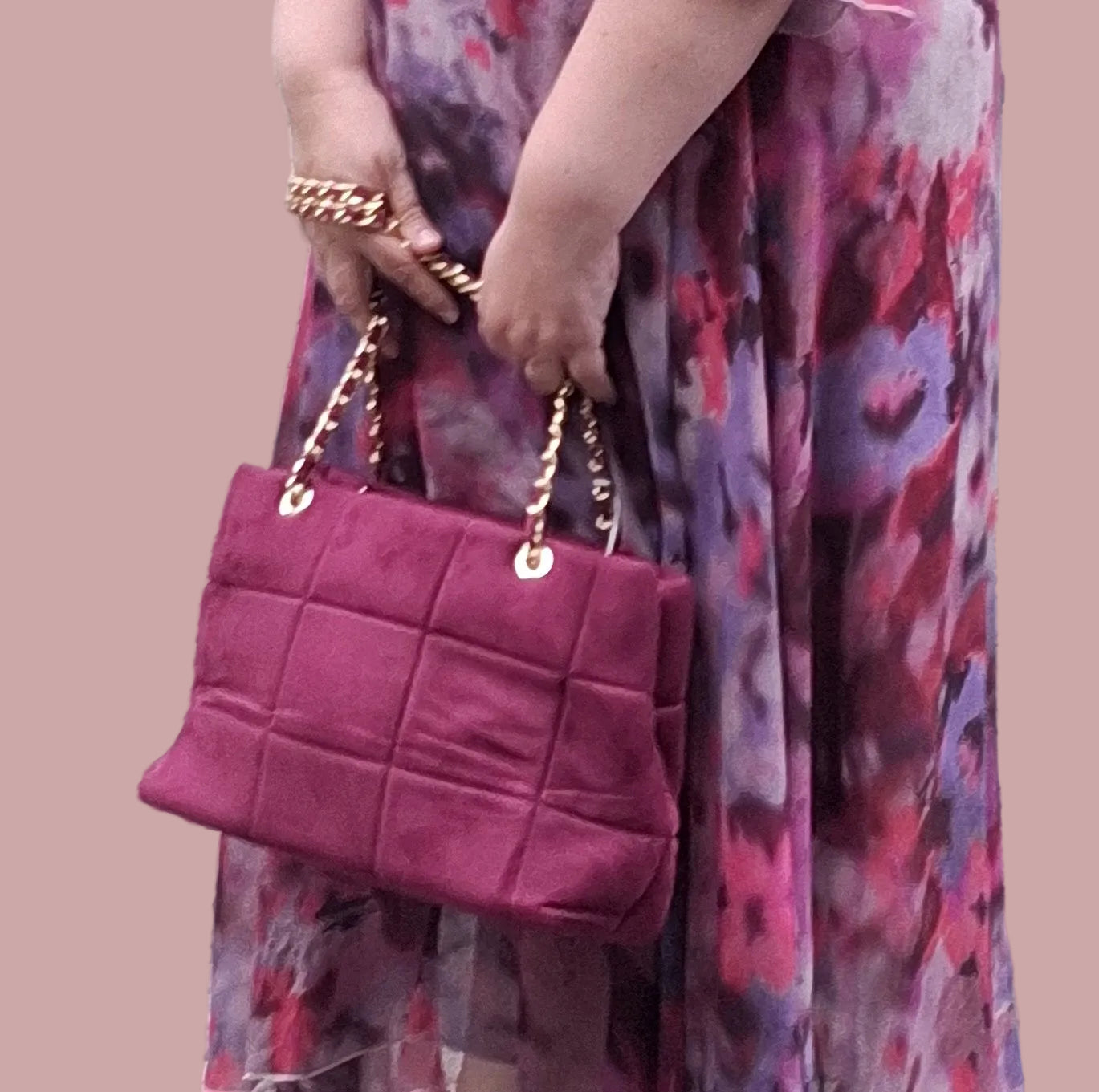 Borsa Trapuntata in Suede Lampone