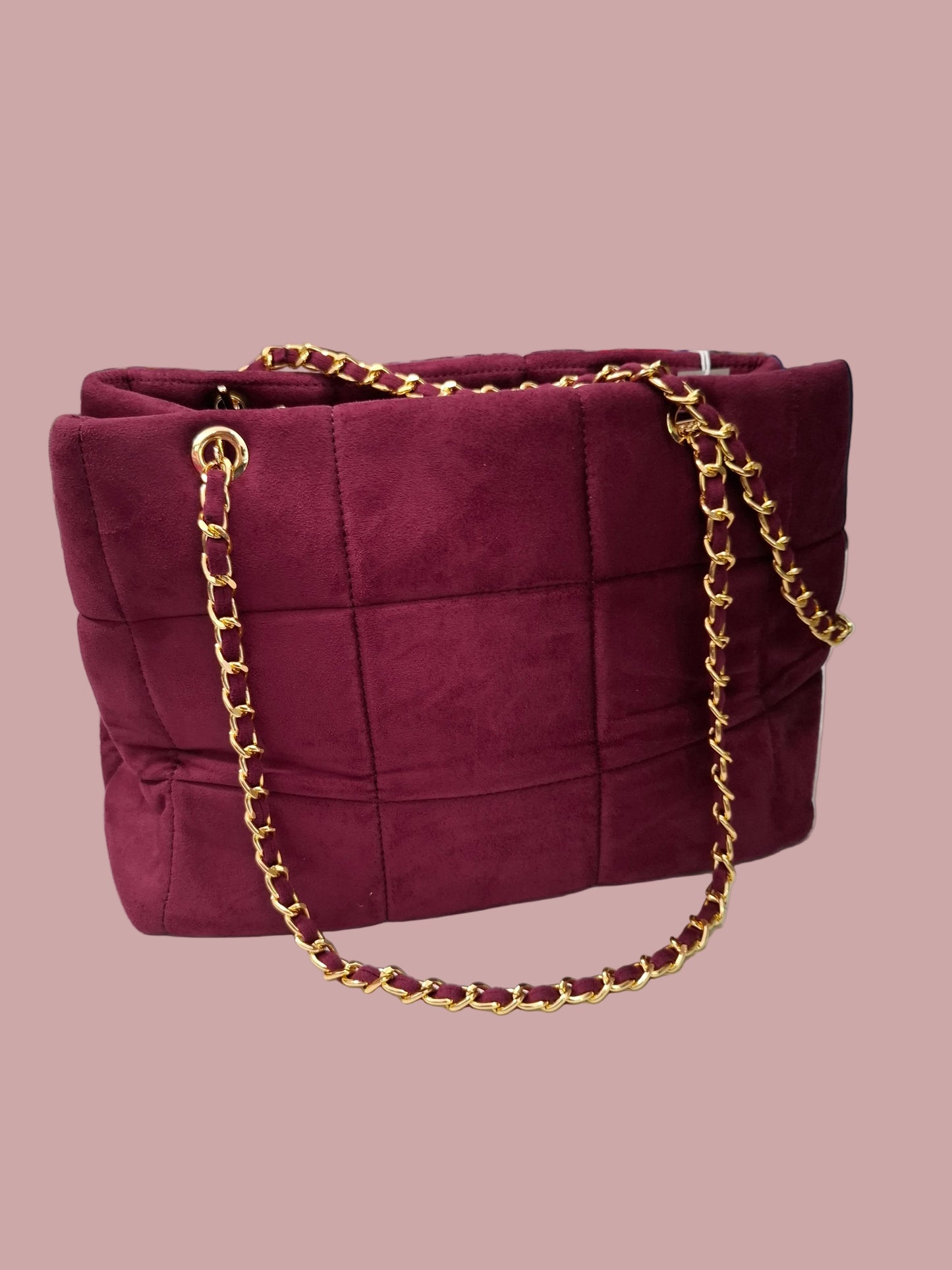 Borsa Trapuntata in Suede Lampone