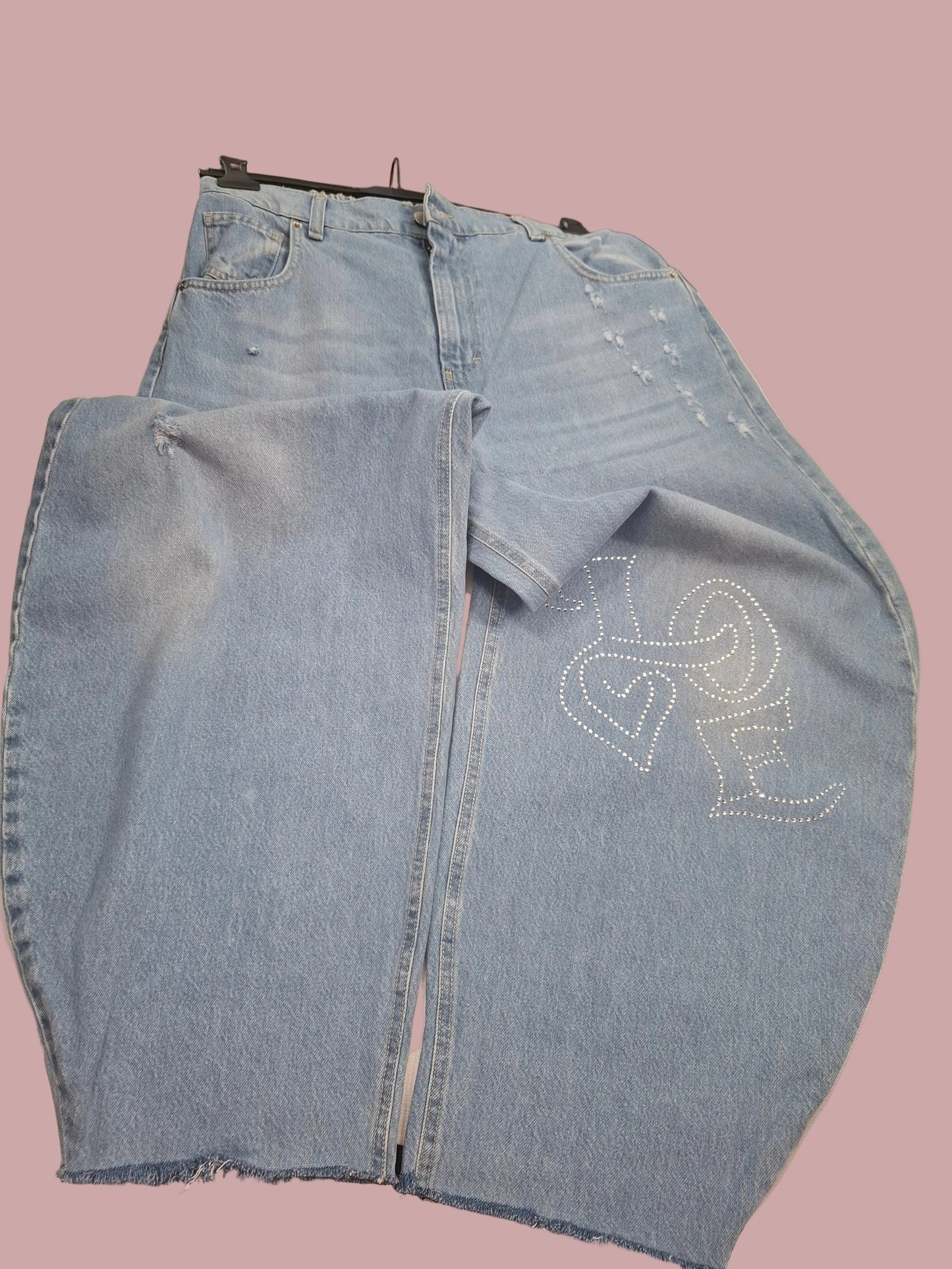 Jeans Rilassati con Scritta "LOVE" in Strass