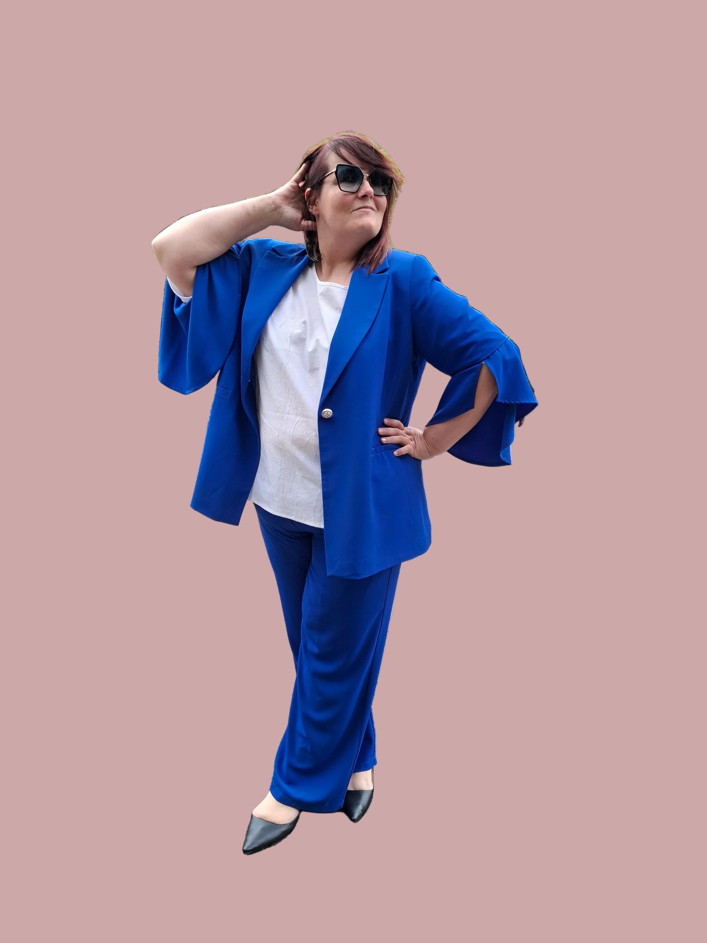 Tailleur Pantalone a Palazzo Blu Elettrico