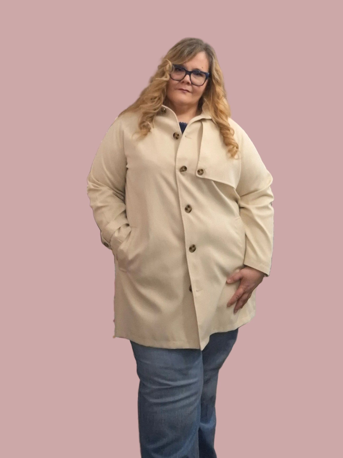 Spolverino Classico Beige con Bottoni in Simil Legno