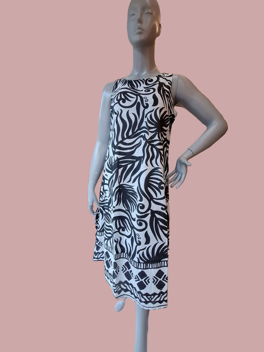 Abito Midi in Cotone con Stampa e Tasche