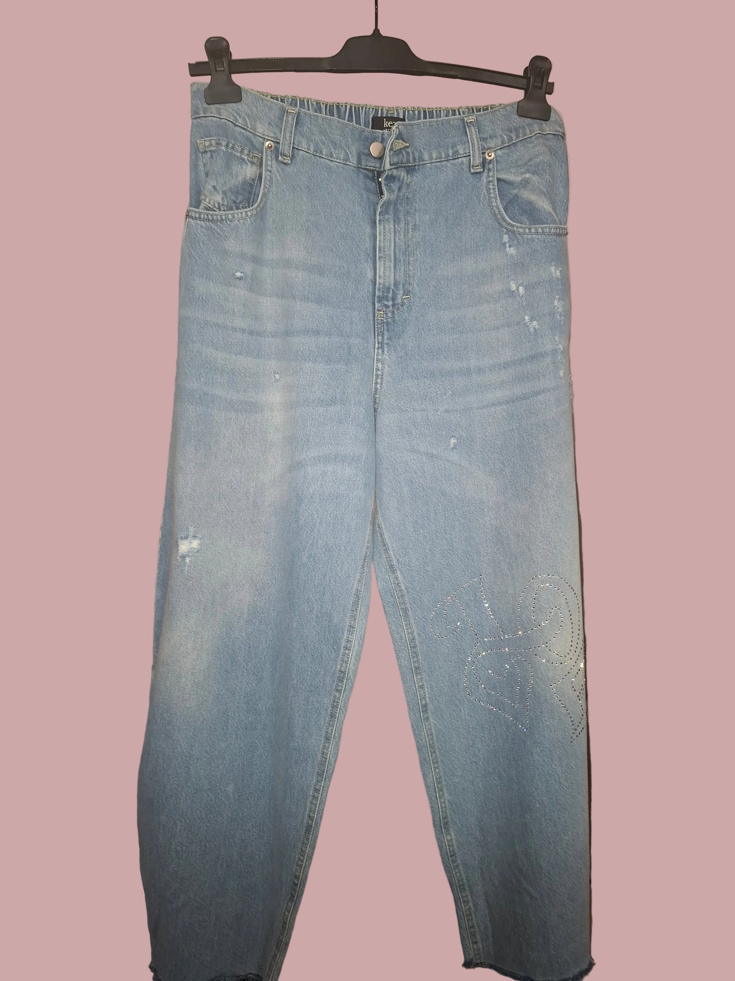 Jeans Rilassati con Scritta "LOVE" in Strass