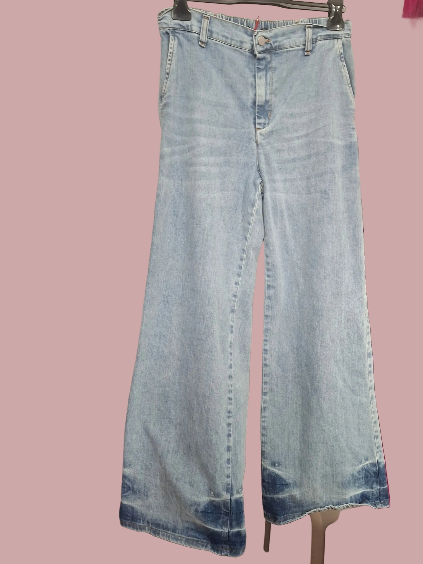 Jeans Wide Leg a Vita Alta con Elastico Dietro – Lavaggio Chiaro