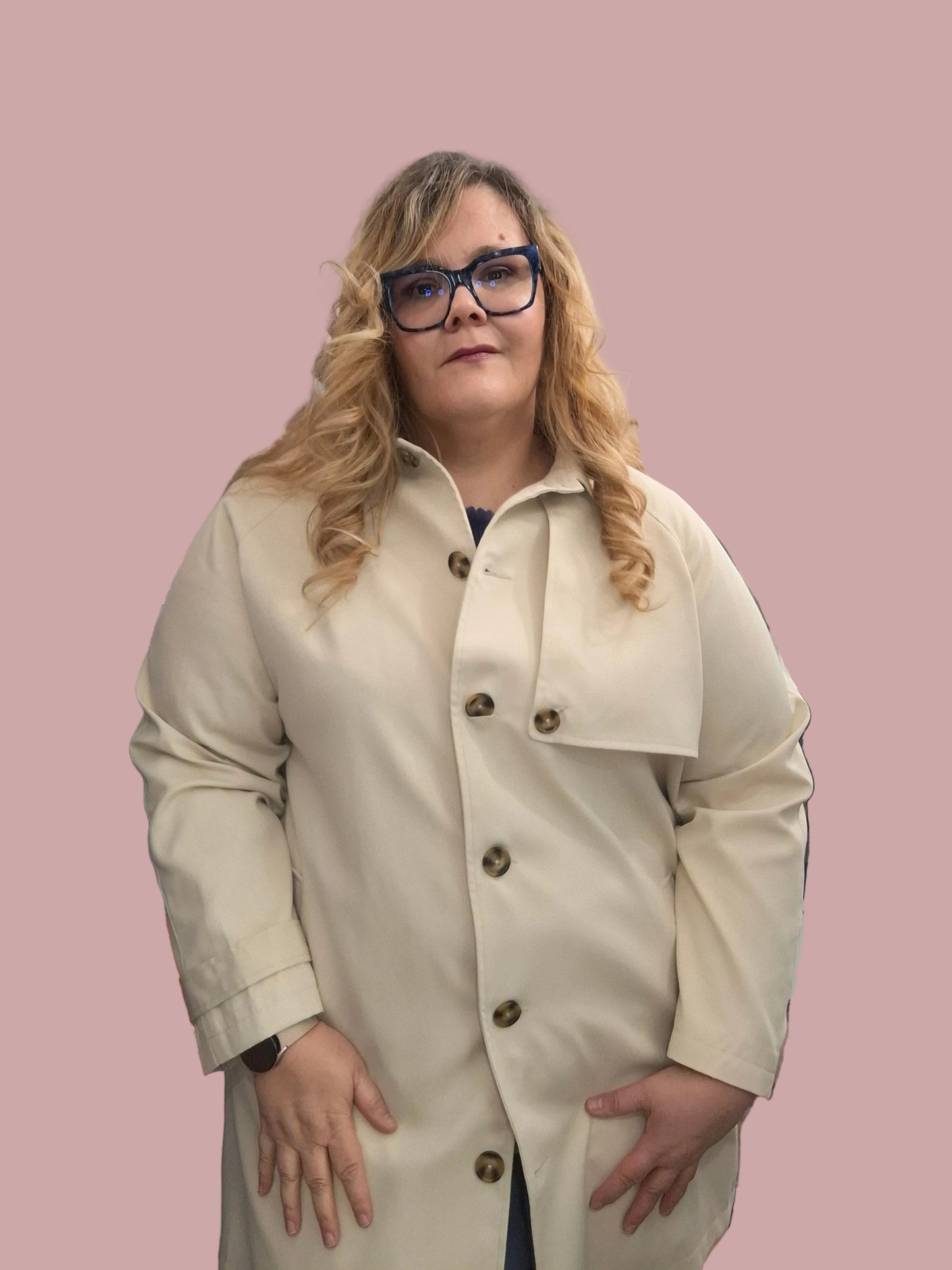 Spolverino Classico Beige con Bottoni in Simil Legno