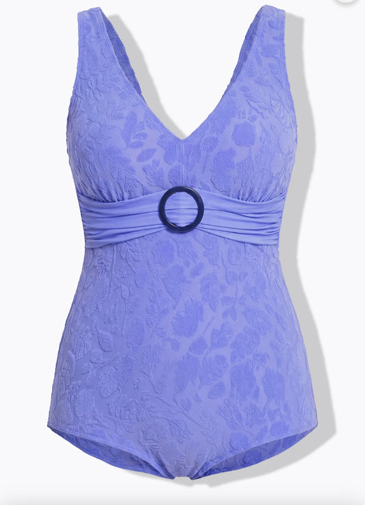 Costume da bagno con texture a fiori, coppe morbide e anello