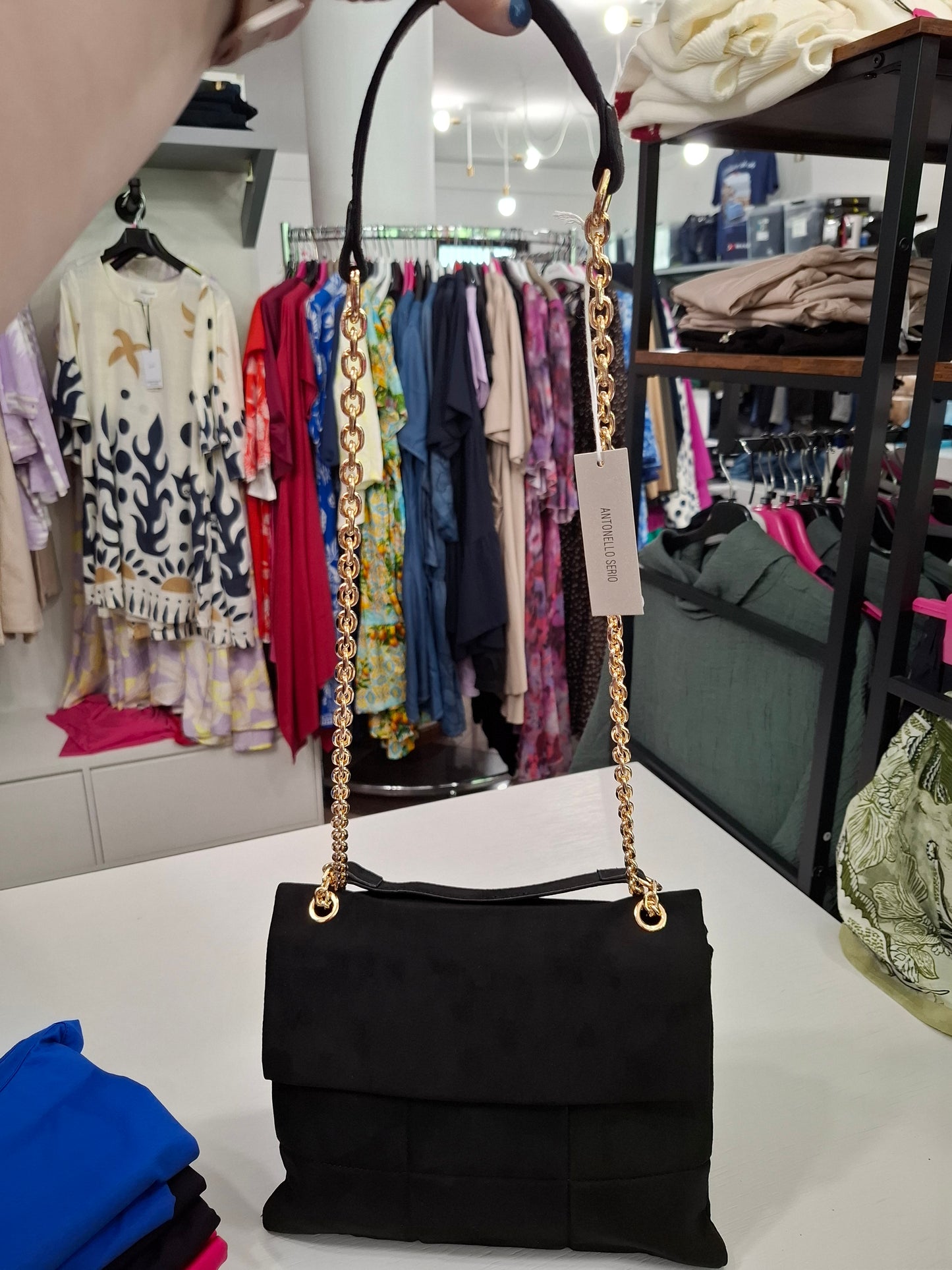 Borsa Trapuntata in Suede Nera