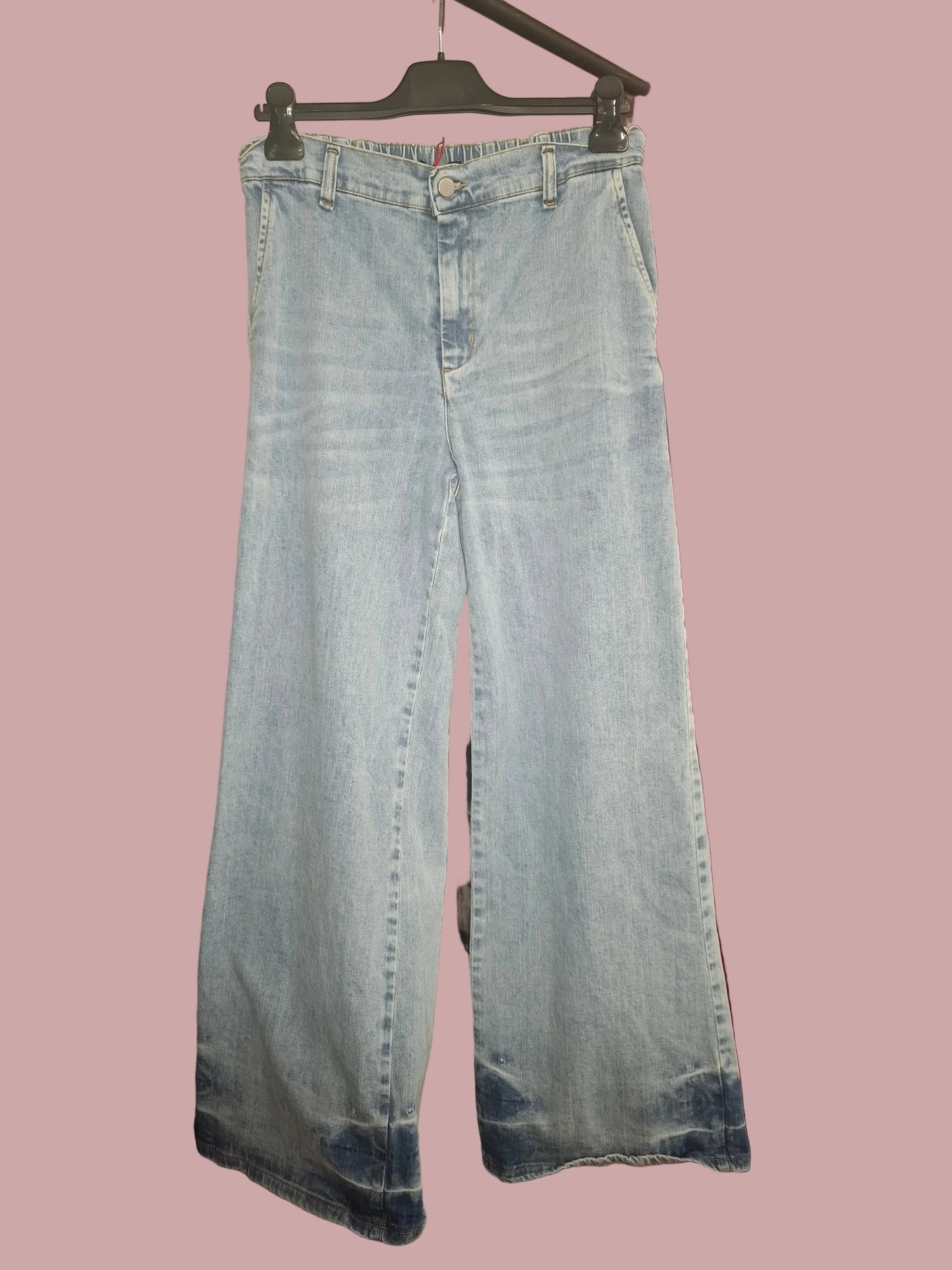 Jeans Wide Leg a Vita Alta con Elastico Dietro – Lavaggio Chiaro