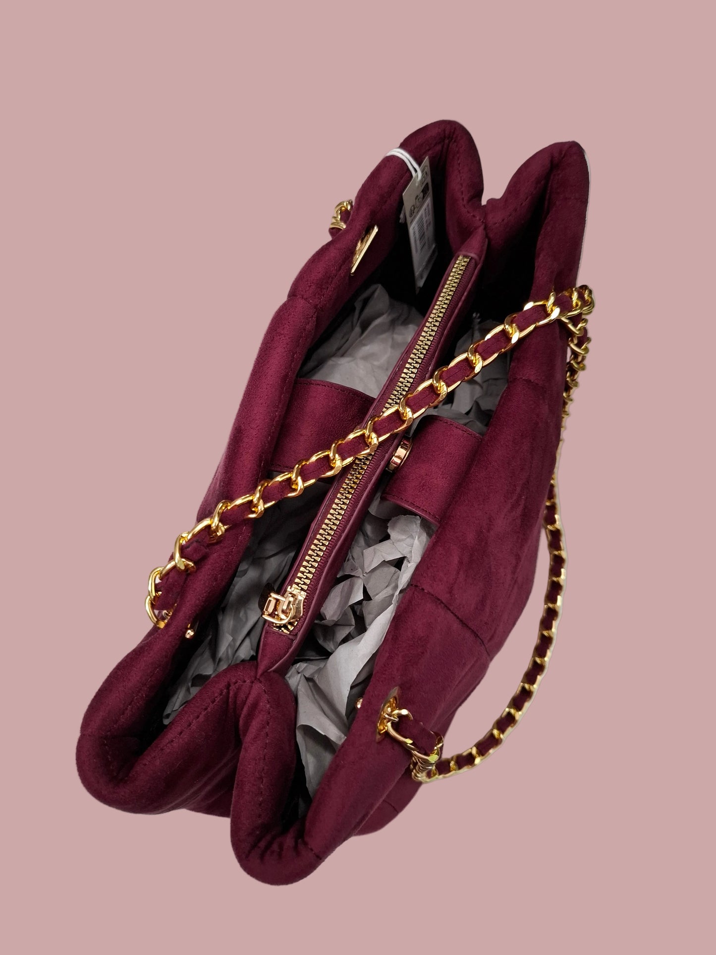 Borsa Trapuntata in Suede Lampone